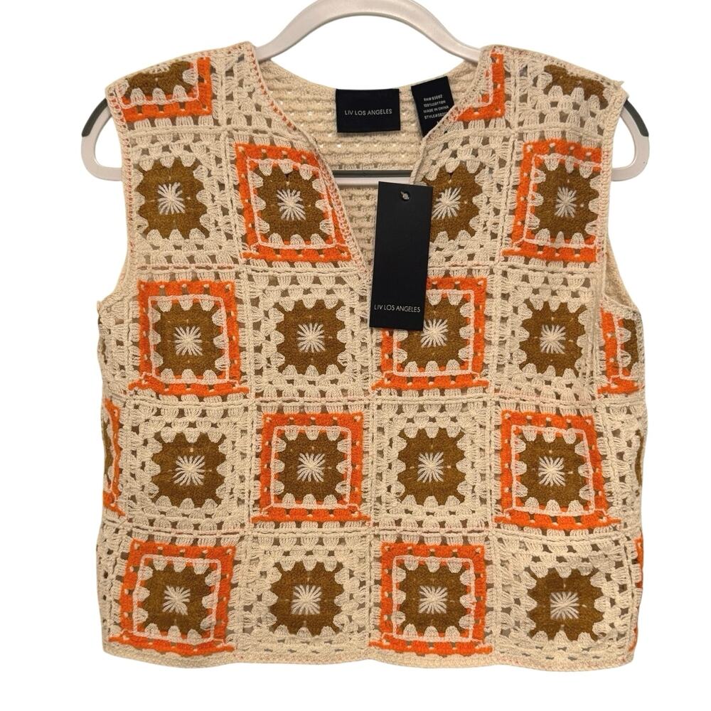 NWT Liv Los‎ Angeles Crochet Sleeveless 100% Cotton Top Women's M